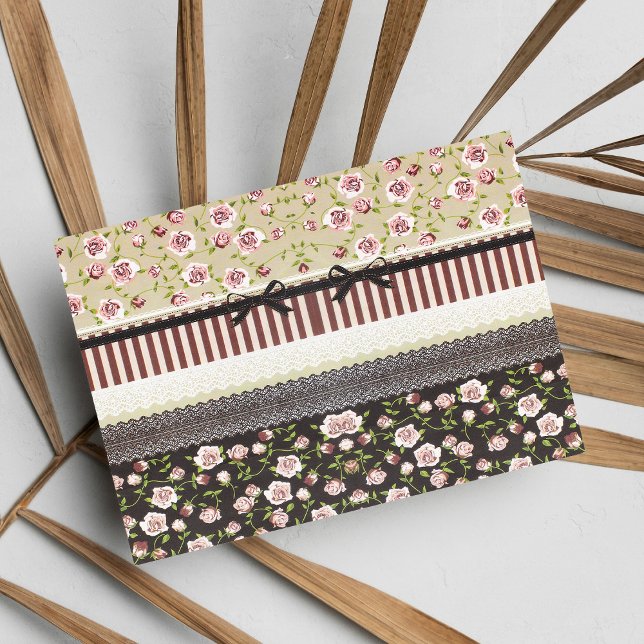 Postal Elegante Lugar Blanco Giro Y Rosas Rosa (Elegant Girly White Lace And Pink Roses)