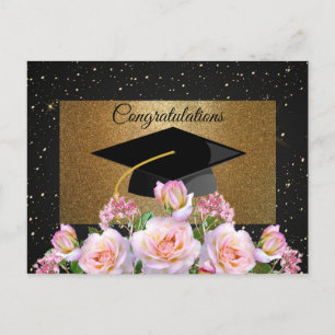 Postal Elegante, Lujo, Purpurina de Oro, Rosas, Título de