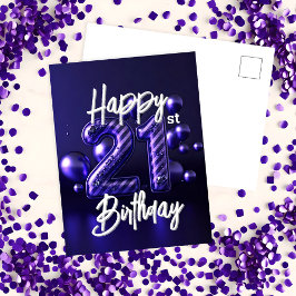 Postal Elegante Lujoso Brillante Cumpleaños 21 Morado