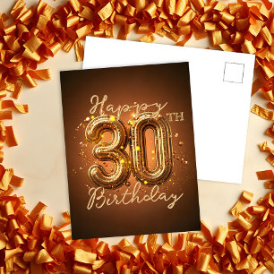 Postal Elegante Lujoso Cumpleaños 30 Dorado Marrón