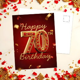 Postal Elegante Lujoso Cumpleaños 70 Rojo y Dorado