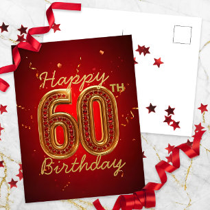 Postal Elegante Lujoso Rojo Rubí y Dorado Cumpleaños 60