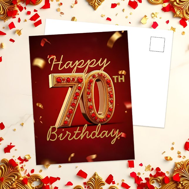 Postal Elegante Lujoso Rojo y Oro 70 cumpleaños (Subido por el creador)