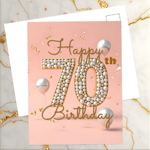 Postal Elegante Lujoso Rosa Suave y Dorado Cumpleaños 70