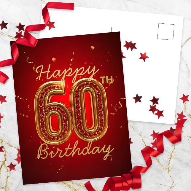 Postal Elegante lujoso rubí rojo y oro 60 cumpleaños (Subido por el creador)