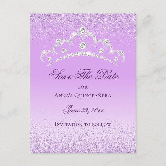 Postal Elegante Luminosa Quinceanera Purple Guarda La Fec (Anverso)