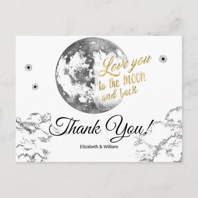 Postal Elegante Luna Estrellas Creciente Agradecimiento B (Anverso)