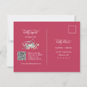 Postal Elegante Magenta Green Leaves QR Dirección de códi