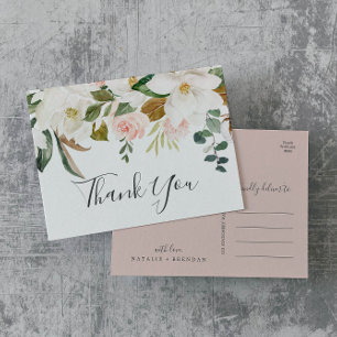 Postal Elegante Magnolia Blanco y Rubor Gracias Postcard