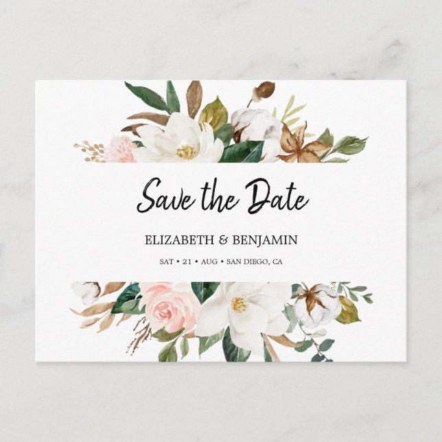 Postal Elegante Magnolia Floral Blanco con Toque Rosado S (Anverso)