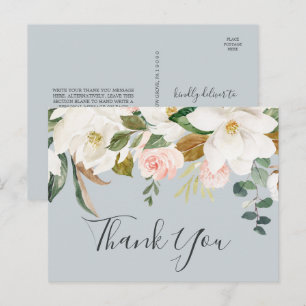 Postal Elegante Magnolia Gris Azul Gracias Postcard