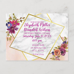 Postal Elegante Marble acuarela Floral Gold Boda