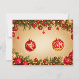 Postal Elegante marco de adorno de Navidad rojo y dorado