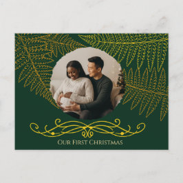 Postal Elegante marco de forn dorado verde nuestra primer