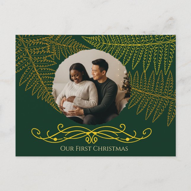 Postal Elegante marco de forn dorado verde nuestra primer (Anverso)