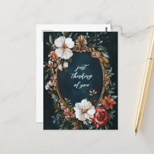 Postal Elegante Marco Floral Vintage Pensando en Ti