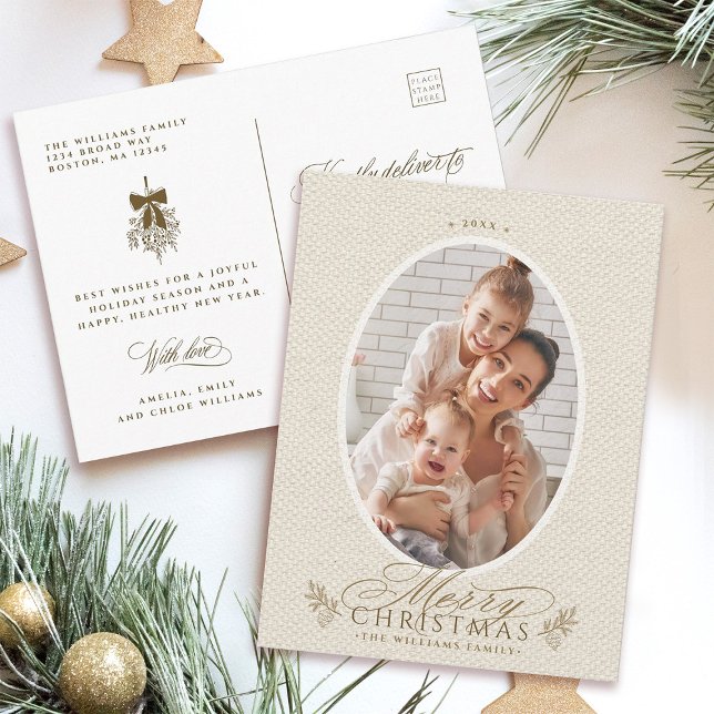 Postal Elegante marco ovalado Feliz festividad navideña (Front & Back)