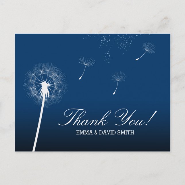 Postal Elegante Marina Azul Dandelion Flagrante Gracias (Anverso)