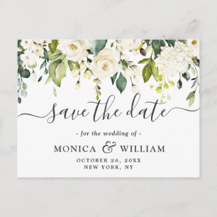 Postal Elegante matrimonio de flores de rosas blancas sal