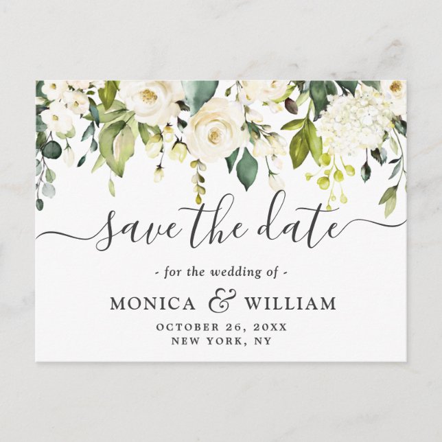 Postal Elegante matrimonio de flores de rosas blancas sal (Anverso)