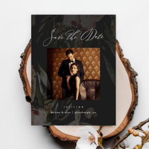 Postal Elegante matrimonio de fotos con flores negras sal