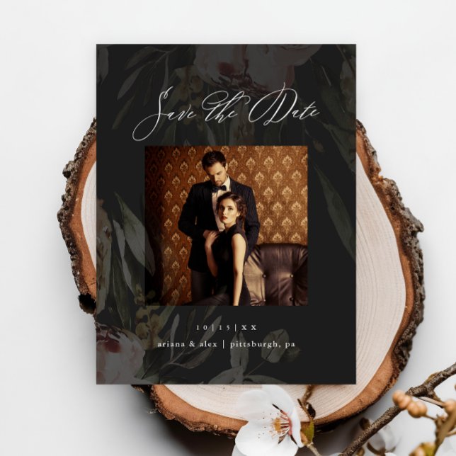 Postal Elegante matrimonio de fotos con flores negras sal (Subido por el creador)