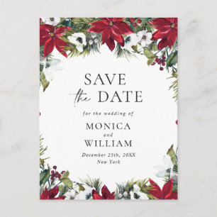 Postal Elegante matrimonio de la Poinsettia Roja salva la