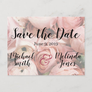 Postal Elegante matrimonio de peones rosados salva la fec