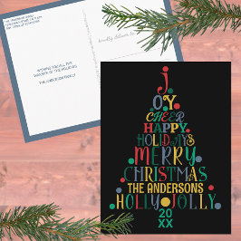Postal Elegante Merry Word Art Tree Colorful Black Cute