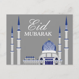 Postal Elegante Mezquita Azul y Blanca Eid Mubarak