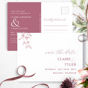 Postal Elegante Mínimo, Ahorre la Fecha de Boda Burgundy