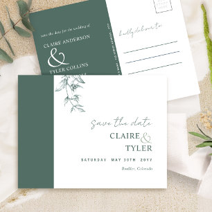 Postal Elegante Mínimo, Profundo Verde Boda Guardar la Fe