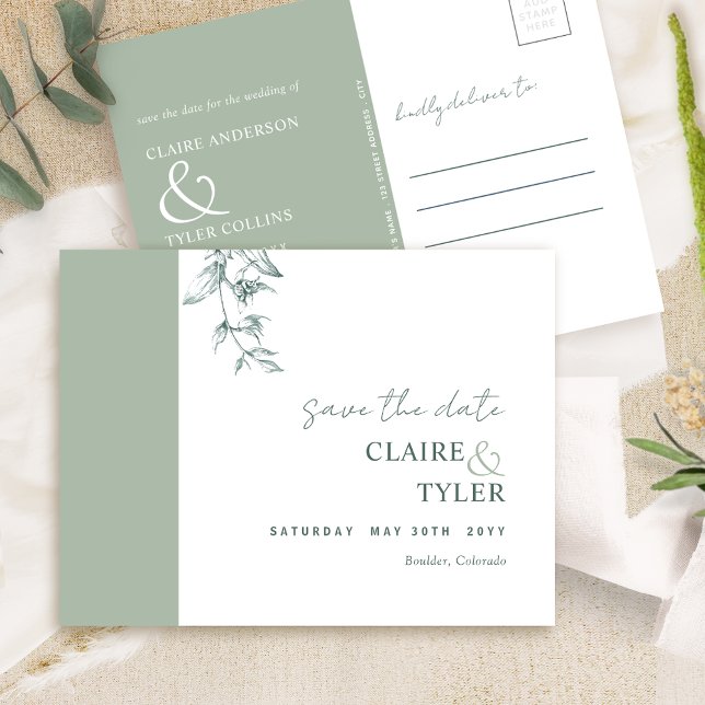 Postal Elegante Mínimo, Verde Pálido Boda Guardar la Fech (Subido por el creador)