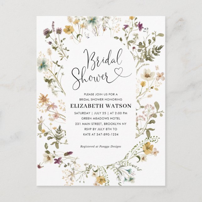 Postal Elegante Moda Boho Flor de flores silvestres ducha (Anverso)