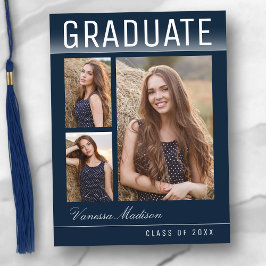 Postal Elegante Moda de moda 3 Graduación azul de la mari