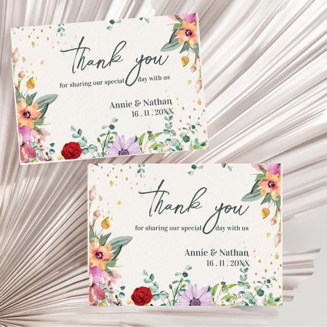 Postal Elegante Moda Flores Florales Boda Gracias (Elegant Chic Wildflowers Floral Wedding Thank you Postcard)