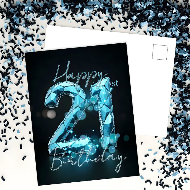 Postal Elegante Moda Sapphire Azul y Negro 21 cumpleaños (Subido por el creador)