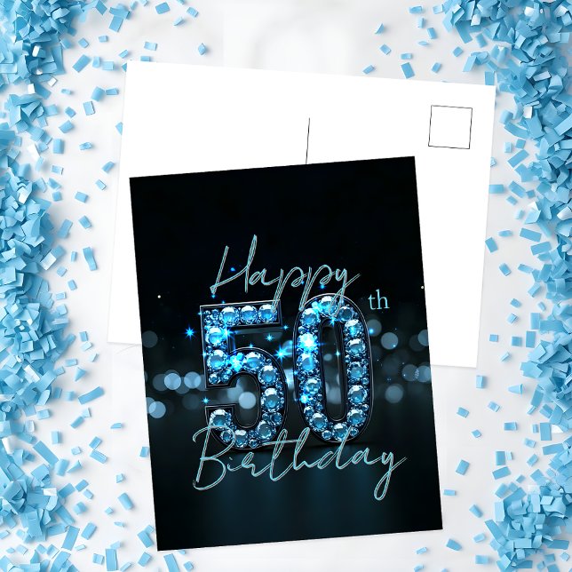 Postal Elegante Moda Sapphire Azul y Negro 50 cumpleaños (Subido por el creador)