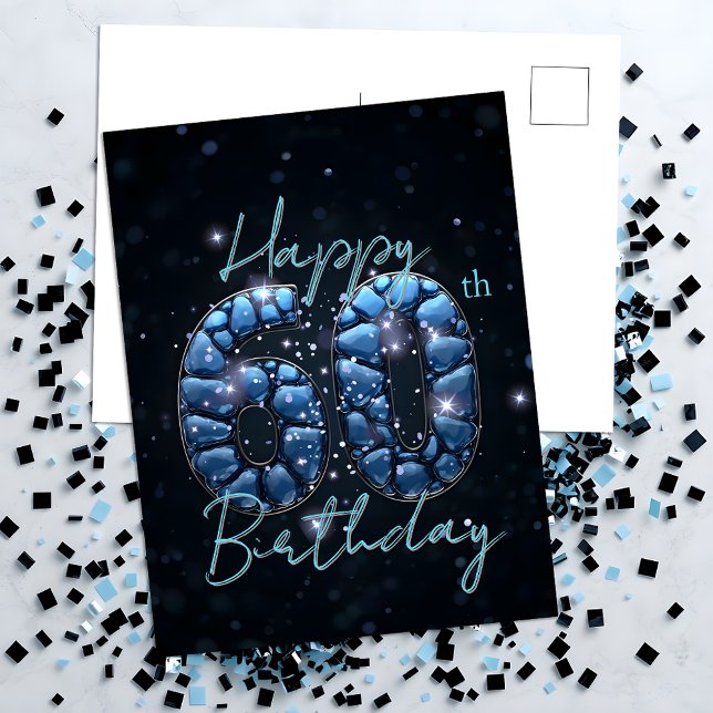 Postal Elegante Moda Sapphire Azul y Negro 60 cumpleaños (Subido por el creador)