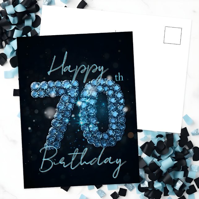 Postal Elegante Moda Sapphire Azul y Negro 70 cumpleaños (Subido por el creador)