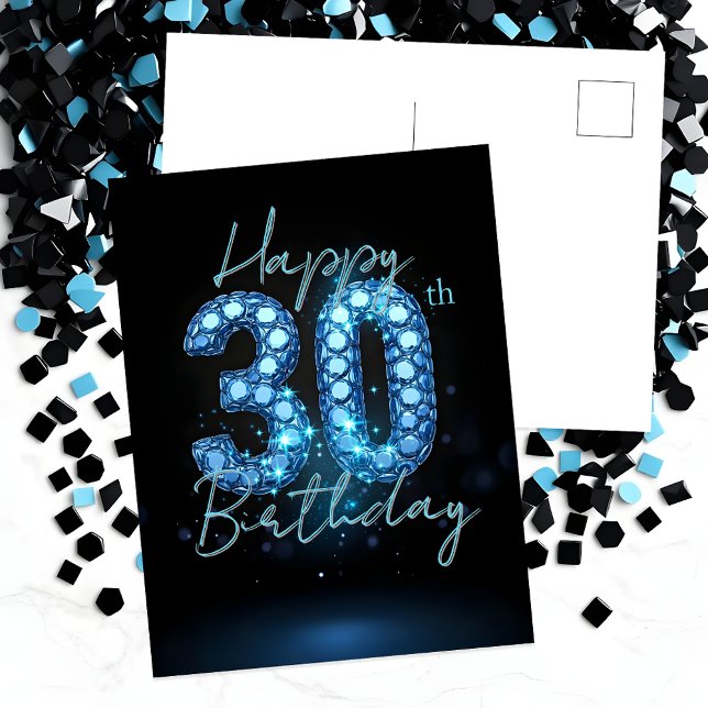Postal Elegante Moda Zafiro Azul y Negro 30 cumpleaños (Subido por el creador)