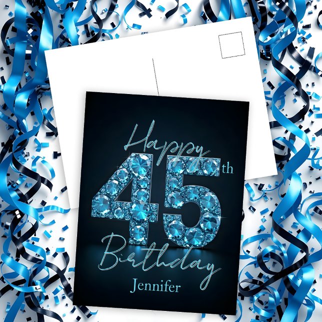 Postal Elegante Moda zafiro azul y negro 45 cumpleaños (Subido por el creador)