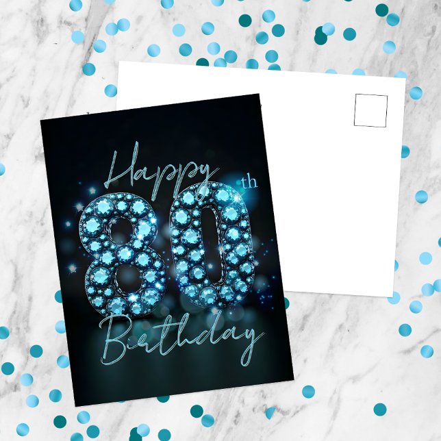 Postal Elegante Moda Zafiro Azul y Negro 80 cumpleaños (Subido por el creador)