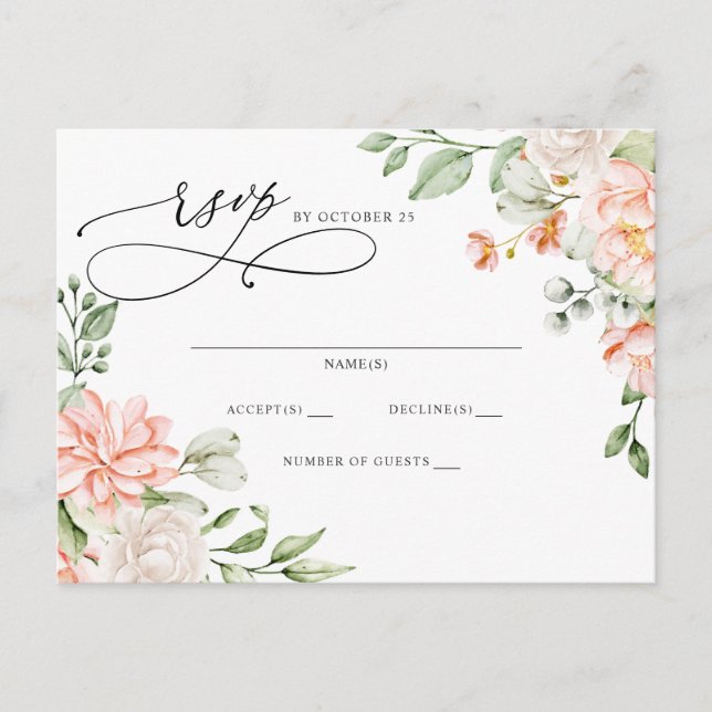 Postal Elegante Moderno Botánico Rubor Floral RSVP (Anverso)