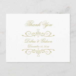 Postal Elegante Monograma Blanco y Oro Gracias