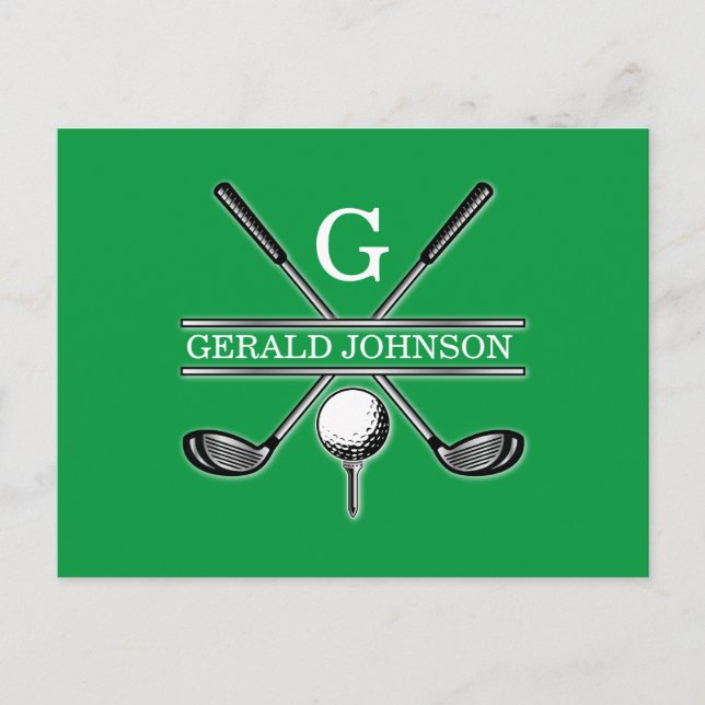 Postal Elegante Monograma de Golf Personalizado Minimalis (Anverso)