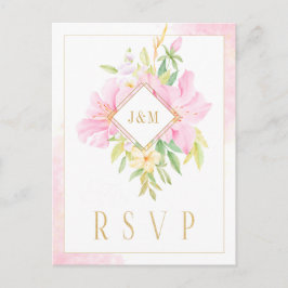 Postal Elegante Monograma Floral Acuarela Oro Rosa RSVP