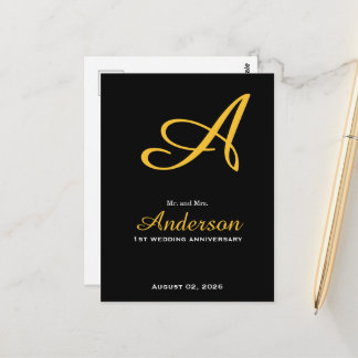 Postal Elegante Monograma Negro Bodas de Oro Aniversario 