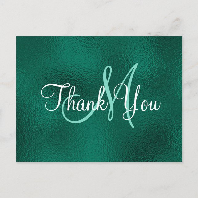 Postal Elegante Monograma Verde azulado de Relieve metali (Anverso)