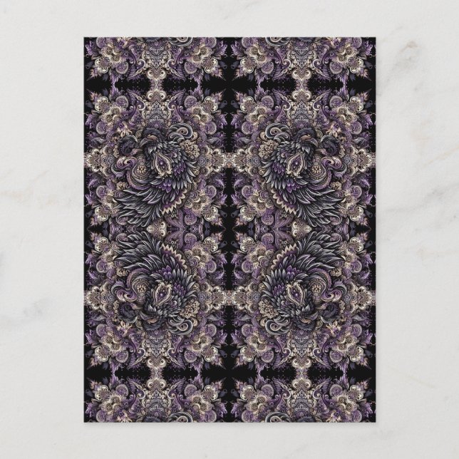 Postal Elegante morado negro batik ravén Tessellación mos (Anverso)
